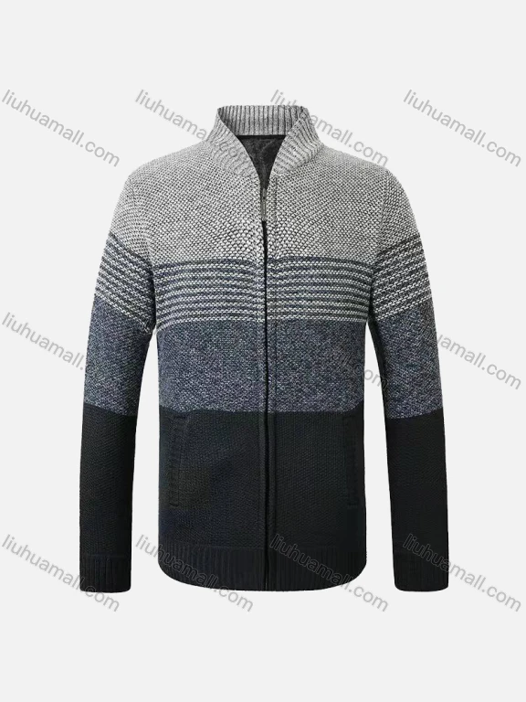 Wholesale Men's Casual Long Sleeve Zipper Colorblock Chunky Knit Jackets