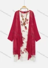 Wholesale Women's Scoop Neck Floral Layered Hem Midi Dress & Plain Cardigan & Clover Necklace 3-Piece Set 0597-4432# - Liuhuamall