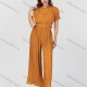 Wholesale Women's Casual Plain Pleated Cowl Neck Lettuce Trim Short Sleeve Jumpsuit With Belt K1466# 11# Clothing Wholesale Market Liuhua