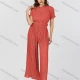Wholesale Women's Casual Plain Pleated Cowl Neck Lettuce Trim Short Sleeve Jumpsuit With Belt K1466# 14# Clothing Wholesale Market Liuhua