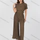 Wholesale Women's Casual Plain Pleated Cowl Neck Lettuce Trim Short Sleeve Jumpsuit With Belt K1466# 8# Guangzhou Clothing Wholesale Market & Suppliers -LIUHUAMALL