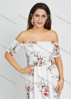 Wholesale Women's Vacation Chiffon Off Shoulder Floral Print Slit Hem Shirred Maxi Dress - Liuhuamall