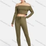 Wholesale Women's Casual Off Shoulder Long Sleeve Rib-Knit Crop Top 2 Piece Sets 12205# preview