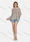 Wholesale Women's Casual Vintage Off Shoulder Floral Allover Print Ruffle Trim Long Sleeve Tassel Blouse E3282# - Liuhuamall