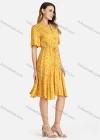 Wholesale Women's Ditsy Floral Print Short Sleeve Drawstring Waist Pleated Dress - Liuhuamall