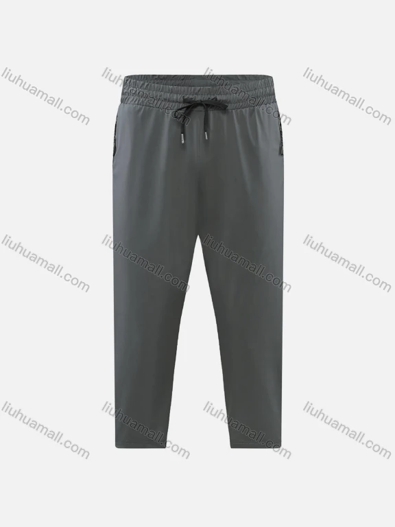 Wholesale Men's Casual & Sporty Plain Drawstring Elastic Waist Cropedd Tight Pants 1802#