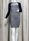 Wholesale Women's Round Neck Colorblock Rib-Knit Short Sweater Dress - Liuhuamall