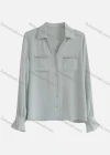 Wholesale Women's Fashion V Neck Poet Sleeve Button Down Patch Pocket Ruched Plain Shirts - Liuhuamall