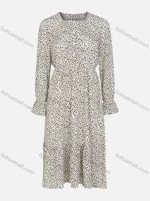 Wholesale Women's Square Collar Poet Sleeve Leopard Print Elastic Waist Casual Dress, LIUHUA CLOTHING WHOLESALE
