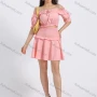 Wholesale Women's Layered Ruffled Trim Shirred Off Shoulder Plain Crop Top 2 Piece Set preview