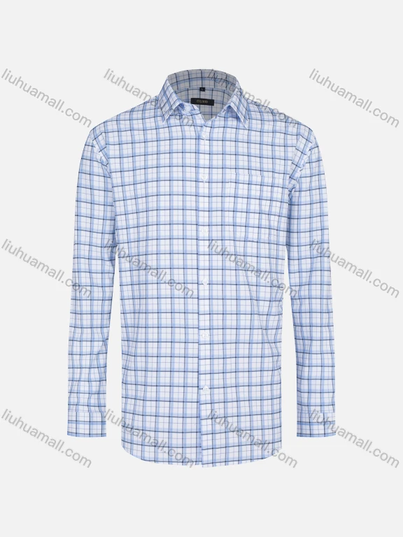 Wholesale Men's Casual Collared Plaid Print Patch Pocket Button Down Long Sleeve Shirt