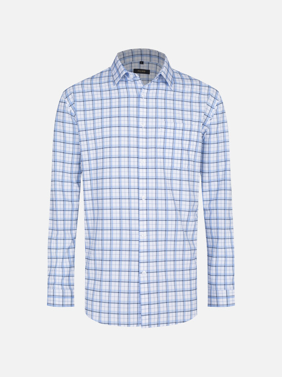Men's Casual Collared Plaid Print Patch Pocket Button Down Long Sleeve Shirt, Clothing Wholesale Market -LIUHUA, Men, Men-s-Tops, Men-s-Hoodies-Sweatshirts