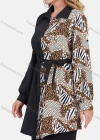 Wholesale Women's Fashion Chain Splicing Print Tunic Button Down Mid Length Shirt With Belt - Liuhuamall