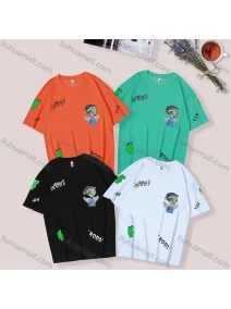 Wholesale Unisex's Men/Women Casual Letter & Cartoon Print Round Neck Short Sleeve Tee, LIUHUA CLOTHING WHOLESALE