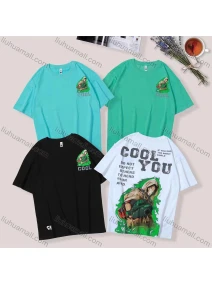 Wholesale Unisex's Men/Women Casual Letter & Cartoon Print Round Neck Short Sleeve Tee, LIUHUA CLOTHING WHOLESALE
