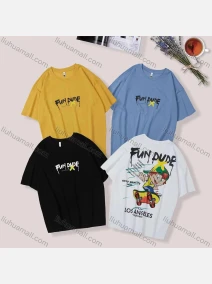 Wholesale Unisex's Men/Women Casual Letter & Cartoon Print Round Neck Short Sleeve Tee, LIUHUA CLOTHING WHOLESALE