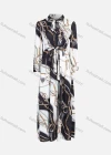 Wholesale Women's Vintage Tie Neck Long Sleeve Colorblock Chain Print Maxi Dress 202357# - Liuhuamall