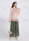 Wholesale Women's Stand Collar Floral Embroidery Button Front Long Sleeve Buckle Strap Cuff Blouse - Liuhuamall