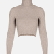 Women's Rolled Neck Long Sleeve Crop Sweater Almond White Clothing Wholesale Market -LIUHUA