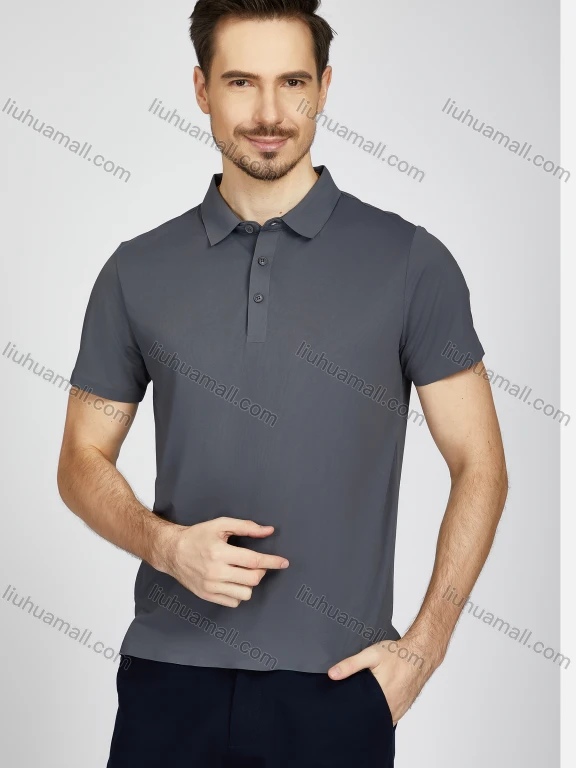 Wholesale Men's Casual Plain Short Sleeve Split Hem Slim Fit Polo Shirt AXM-003#