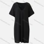 Wholesale Women's Casual Plain V Neck Short Sleeve Pockets Oversized Midi Dress preview