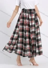Wholesale Women's Casual Plaid Print Elastic Waist Pleated Flared Maxi Skirt - Liuhuamall