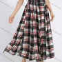 Wholesale Women's Casual Plaid Print Elastic Waist Pleated Flared Maxi Skirt preview