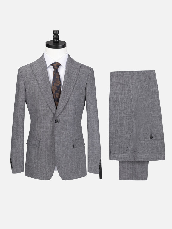 Men's Business Lapel Single Breasted Plain Flap Pockets Blazer Jacket & Pants 2 Piece Set S22306#, Clothing Wholesale Market -LIUHUA, 