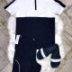 Men's Casual Collared Short Sleeve Striped Polo Shirt & Shorts 2 Pieces Set White+Navy Clothing Wholesale Market -LIUHUA