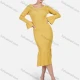 Wholesale Women's Elegant Plain Ribbed Crew Neck Bell Sleeve Ruffle Mermaid Hem Midi Dress Yellow Clothing Wholesale Market Liuhua