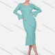 Wholesale Women's Elegant Plain Ribbed Crew Neck Bell Sleeve Ruffle Mermaid Hem Midi Dress C642# Clothing Wholesale Market Liuhua