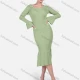 Wholesale Women's Elegant Plain Ribbed Crew Neck Bell Sleeve Ruffle Mermaid Hem Midi Dress C649# Clothing Wholesale Market Liuhua