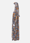 Wholesale Women's Islamic Modest Prayer Vintage Feather Print Maxi Abaya Dress With Hijab 2 Pieces Set - Liuhuamall