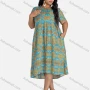 Wholesale Women's Casual Round Neck Folkloric Print Dual Pockets Midi Dress preview