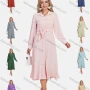 Wholesale Women's Lapel A-Line Tie Front Button Front Plain Midi Shirt Dress With Belt preview