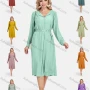 Wholesale Women's Casual Plain Turn-down Collar Button Elastic Waist Ruched Back A-Line Midi Dress preview