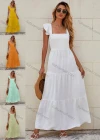 Wholesale Women's Casual Square Neck Swiss Dots Print Tie Back Ruffle Hem Maxi Dress - Liuhuamall