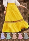 Wholesale Women's Casual Shired Hollow Out Ruffle Hem Plain Midi Skirts - Liuhuamall