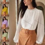 Wholesale Women's Casual Plain Lace Trim Long Sleeve Blouse preview