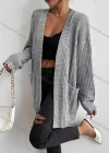 Wholesale Women's Plain Loose Fit Drop Shoulder Dual Pockets Long Sleeve Knitted Cardigan - Liuhuamall