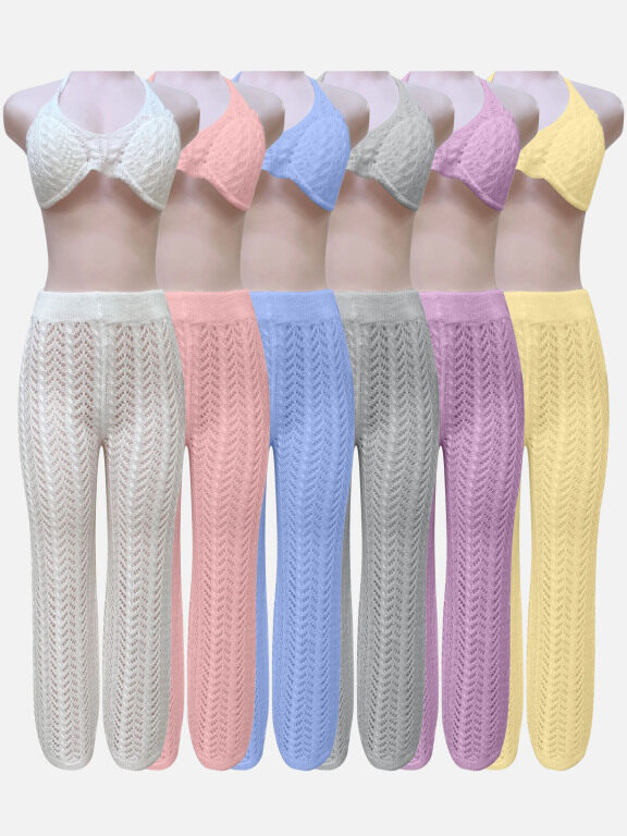 Women's Sexy Plain Halter Cover Up Crop Top 2-Piece Set J16#, Clothing Wholesale Market -LIUHUA, WOMEN, Sets