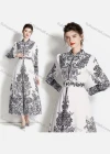 Wholesale Women's Elegant Collared Long Sleeve Floral Maxi A-line Dress 3568# - Liuhuamall