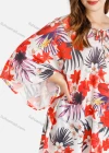 Wholesale Women's Casual Floral And Leafy Print Batwing Sleeve Notched Tunic - Liuhuamall