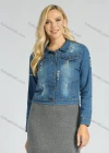 Wholesale Women's Collared Long Sleeve Washed Ripped Crop Denim Jacket - Liuhuamall