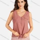 Wholesale Women's Casual Plain Flap Pockets V Neck Buttons Down Vest Tank Top Pale Violet Red Clothing Wholesale Market Liuhua
