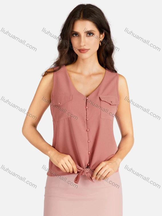 Wholesale Women's Casual Plain Flap Pockets V Neck Buttons Down Vest Tank Top, Guangzhou Clothing Wholesale Market & Suppliers - LIUHUAMALL, Women