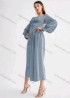 Wholesale Women's Casual Plain Square Neck Long Sleeve High Waist Ruched Midi Dress - Liuhuamall