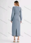 Wholesale Women's Casual Plain Square Neck Long Sleeve High Waist Ruched Midi Dress - Liuhuamall