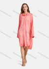 Wholesale Woman's Casual Long Sleeve Shirt Collar Bronzed Print Fake Pockets Button Front Tunic - Liuhuamall