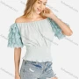 Wholesale Women's Casual Off Shoulder Short Sleeve Ruched Tiered Top preview